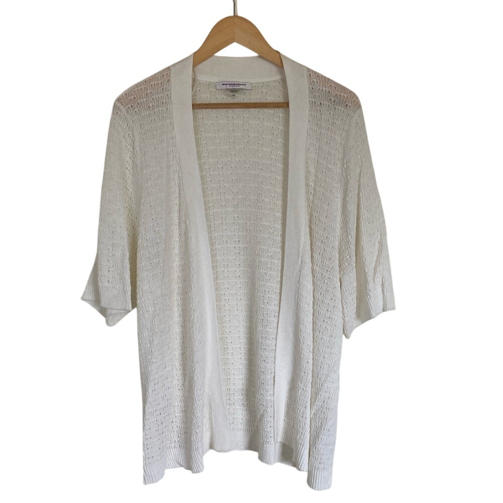 Allison Daley Womens White Open-Front Cardigan Size 3X Elbow‎ Sleeve Summer
